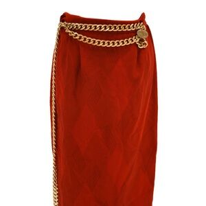 Vintage Red Knee-Length Skirt with Gold Chain Belt